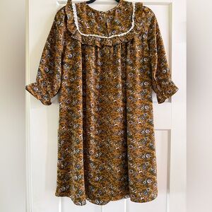 Hayden Los Angeles Floral Cottagecore Dess in Mustard and Navy